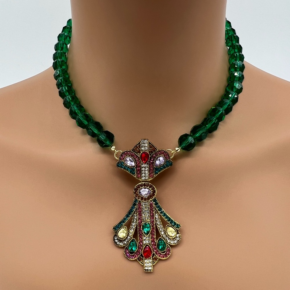 Colorful Jewel Tone Beaded Rhinestone Necklace